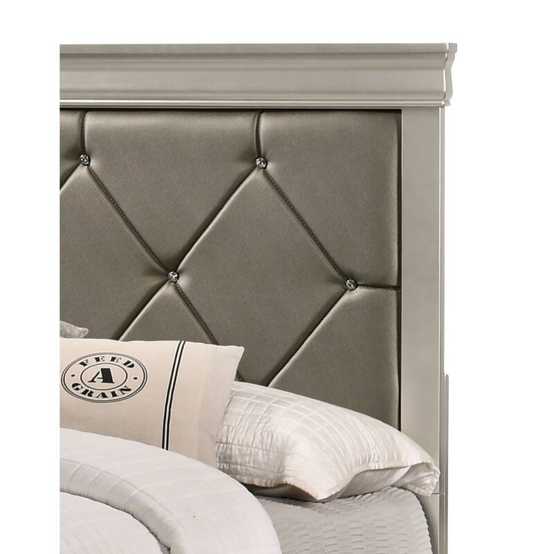 Modern Beige Champagne Finish Queen Size Panel Bed with Upholstered Headboard
