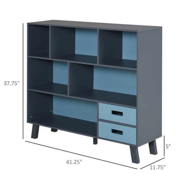 dimension image slide 1 of 2, 3-Tier Child Bookcase Open Shelves Cabinet Floor Standing Cube Storage Organizer with Drawers