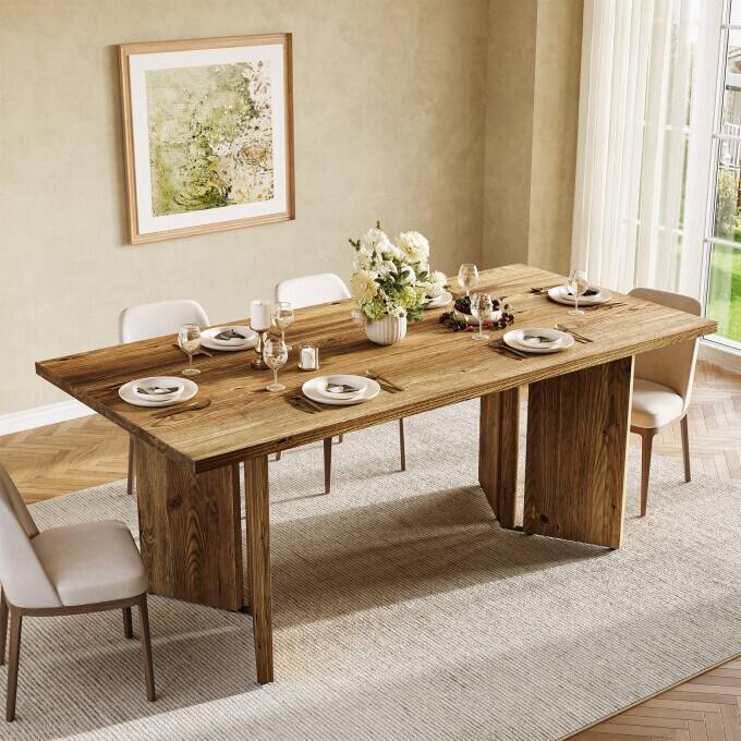 63-Inch Long Dining Room Table, Solid Wood Kitchen Table