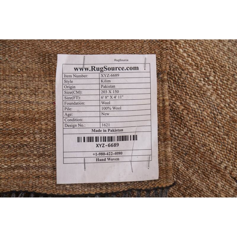 Earth Tone Kilim Modern Area Rug Reversible Flat-weave Wool Carpet - 4'11"x 6'8"