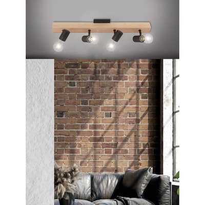 Eglo Kingswood 4-Light Black and Natural Track Light