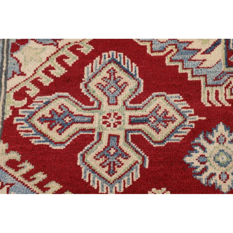 Traditional Kazak Area Rug Hand-Knotted Red Wool Carpet - 4'11" x 6'6"