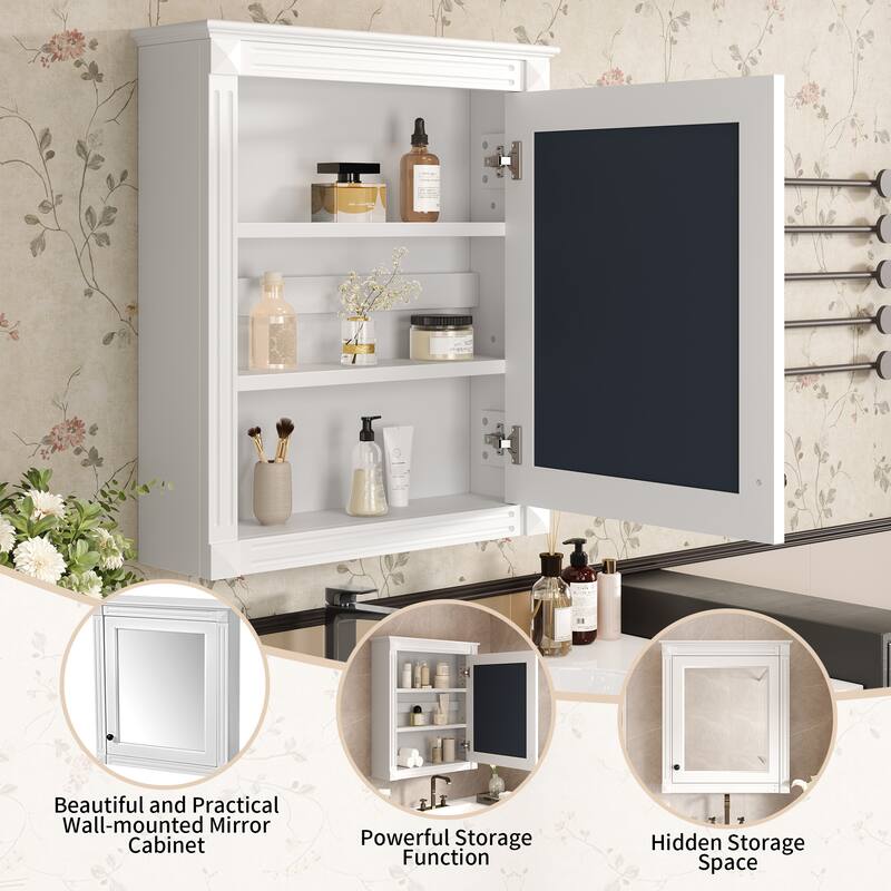 GDF-Studio - Wendell Modern Wall-Mounted Bathroom Medicine Cabinet with Mirror, Soft-Close Hinges & Adjustable Shelves