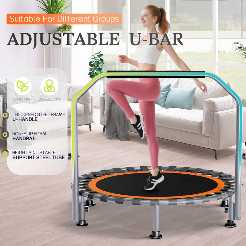 40"/48" Foldable Mini Trampoline Rebounder with Adjustable Foam Handle for Indoor/Outdoor Fitness