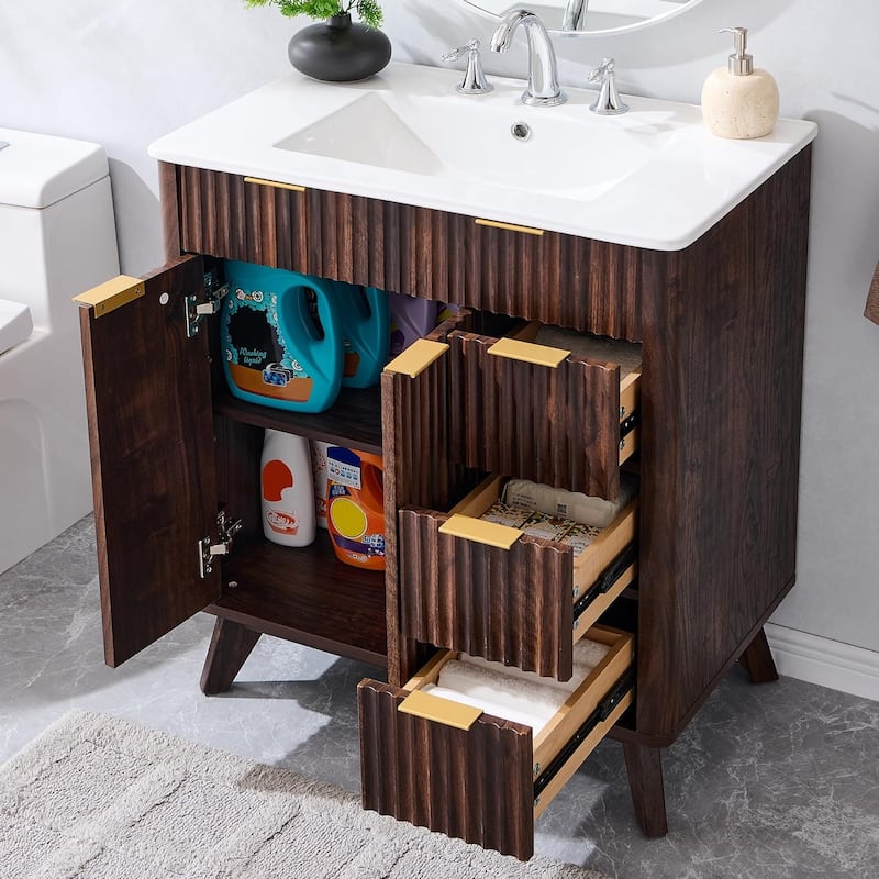 Modern Fluted Bathroom Vanity with Sink, Bathroom Cabinet, Washstand