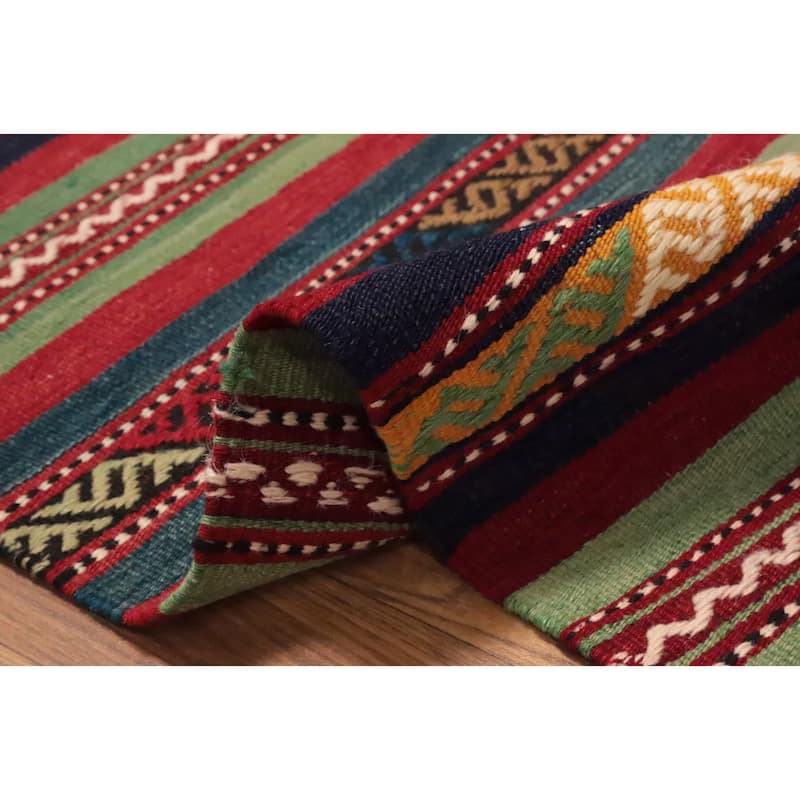 Hand Woven Oriental 100% Wool Carpet Southwestern Tribal Multi-Colored Kilim Area Rug - 10' 1'' X 5' 8''