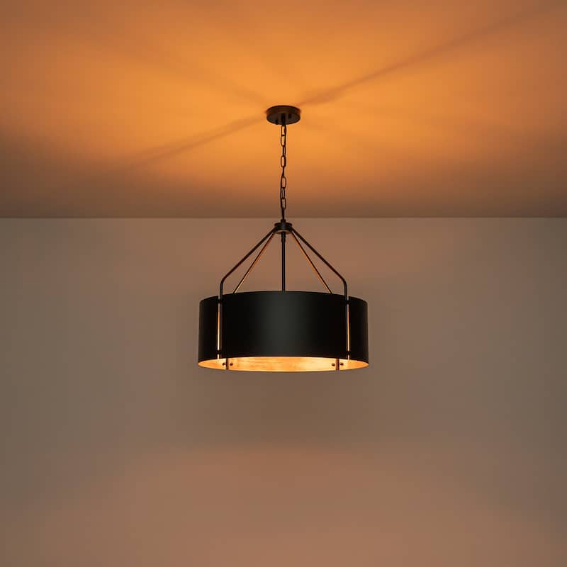 4-Light Modern Industrial Drum Pendant Light with Bronze Finish - W22.05"