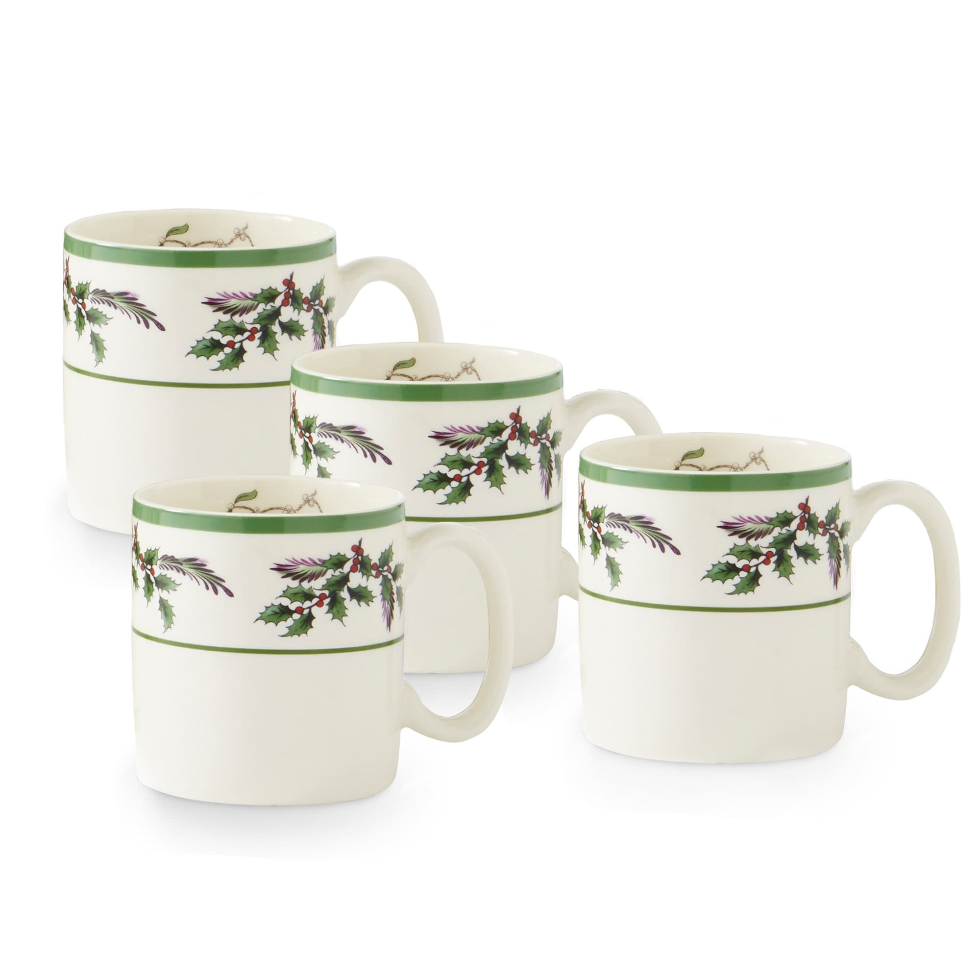 Spode Christmas Tree Set of 4 Holly Mugs - 9 oz