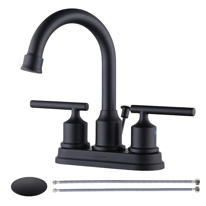 WOWOW 4 in. Centerset Double Handle Bathroom Faucet with Drain Kit Included - Black