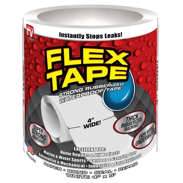 Flex Seal TFSWHTR0405 Waterproof Repair Tape, White, 4" x 5'