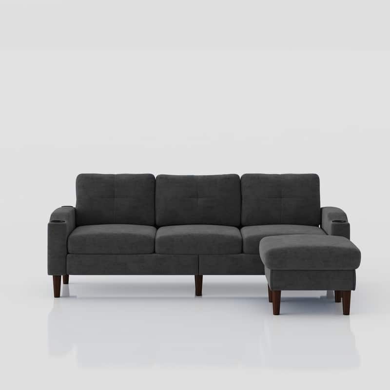 Modern Convertible L-Shaped Sectional Sofa with Storage Footstool for Home Office