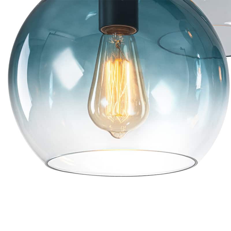 Glam 7-Light Tinted Gradual Blue Glass Globe Kitchen Island Chandelier