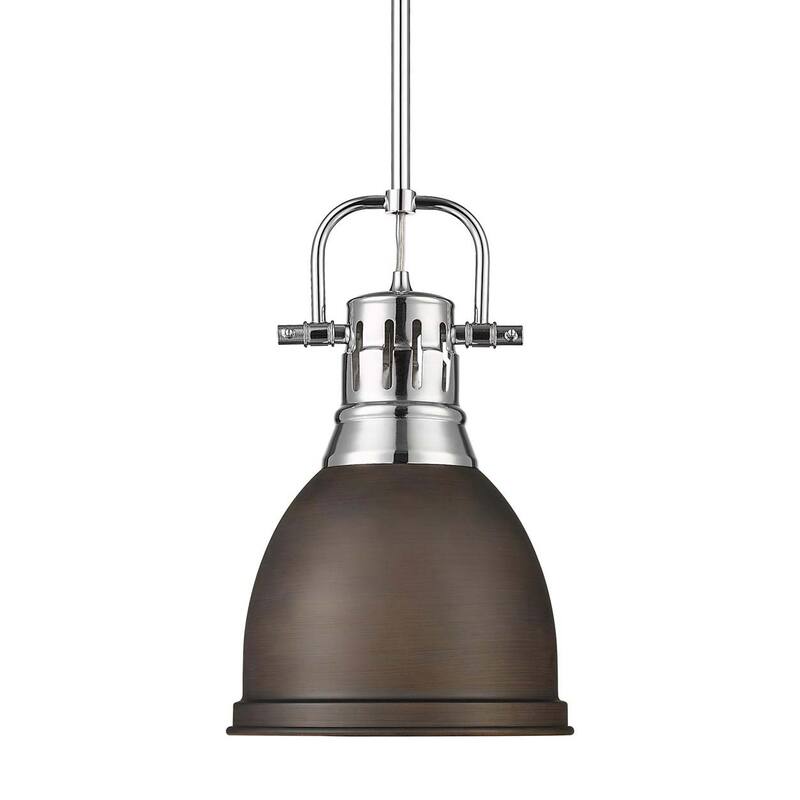 Golden Lighting 3604-S CH Duncan 9" Wide Mini Pendant - Matte Black / Rubbed Bronze