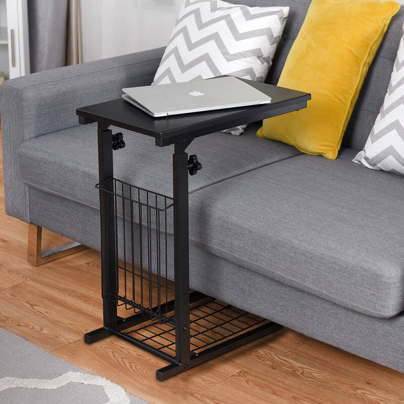 Gymax Height Adjustable Sofa Side Table Snack End Slide Under Table