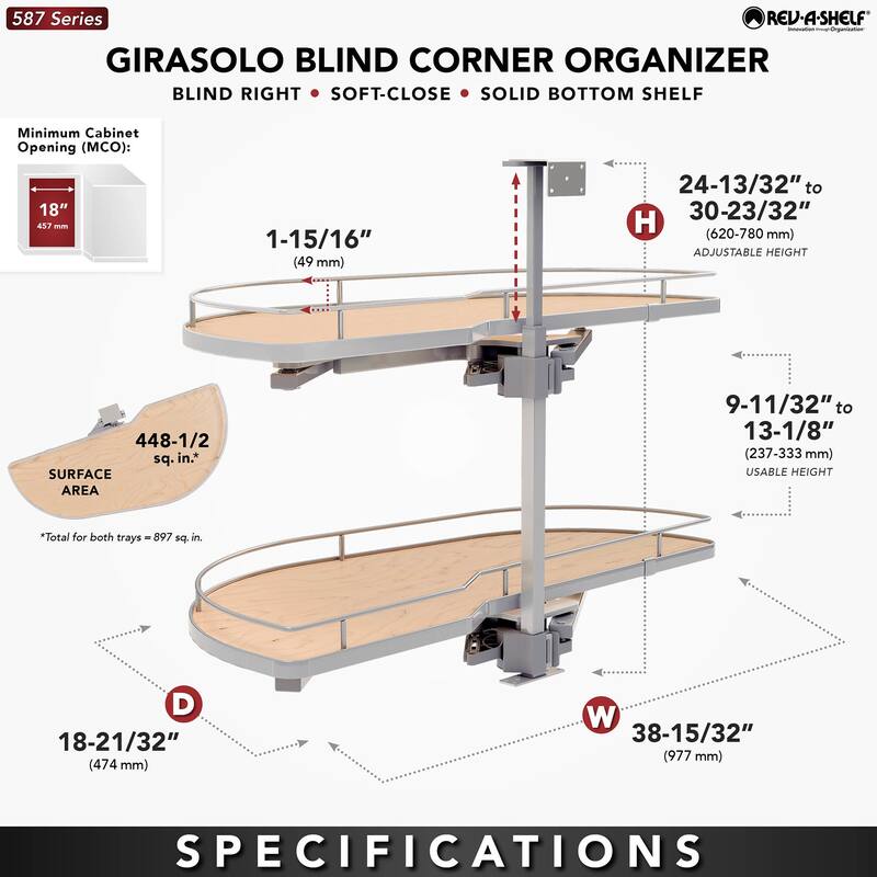 Rev-A-Shelf 587-18-L Modern 38-7/16" Pull Out and Pivot Two Tier Solid