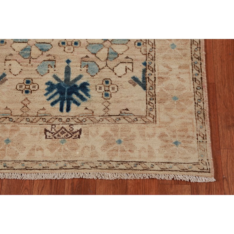 Hand Knotted Oriental 100% Wool Carpet Transitional All-Over Beige & Ivories Oushak Runner Rug - 9' 9'' X 2' 8''