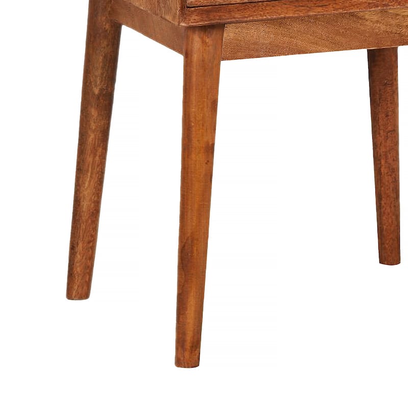 Nali Bedside Nightstand Table, 2 Drawers, Natural Brown Mango Wood, Brass Knobs