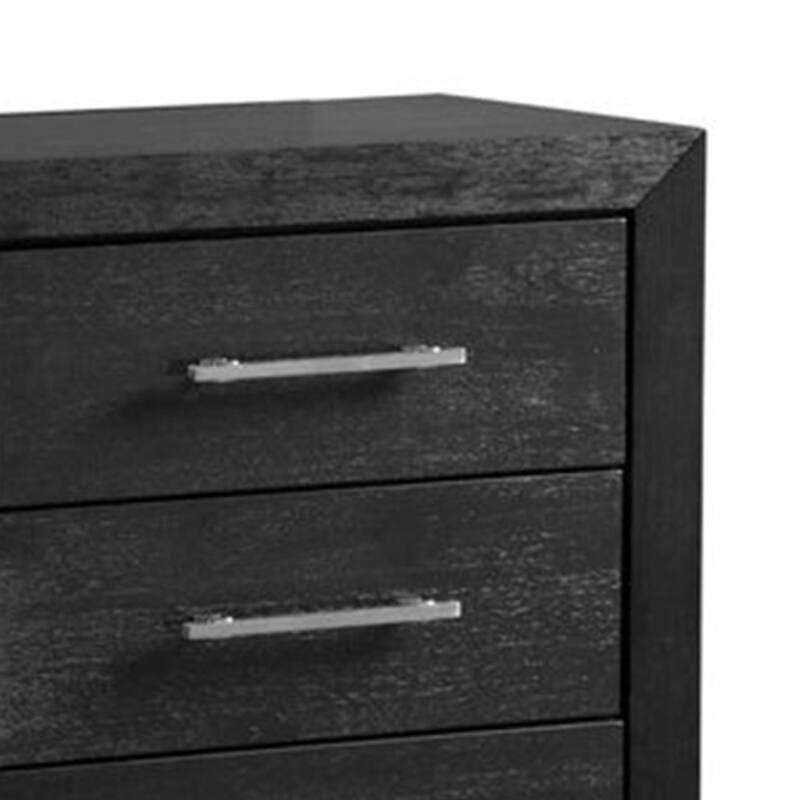 Ashen Wide Dresser, 6 Drawers, Black Solid Wood, Chrome Metal