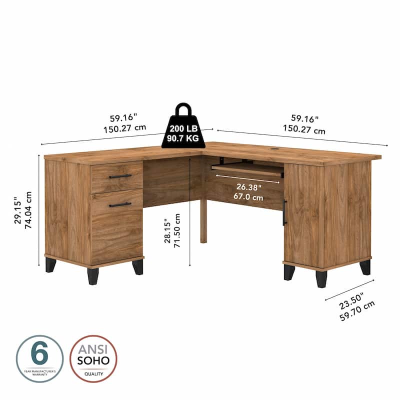 Bush Furniture Somerset 60W L Shaped Desk with Drawers and Storage