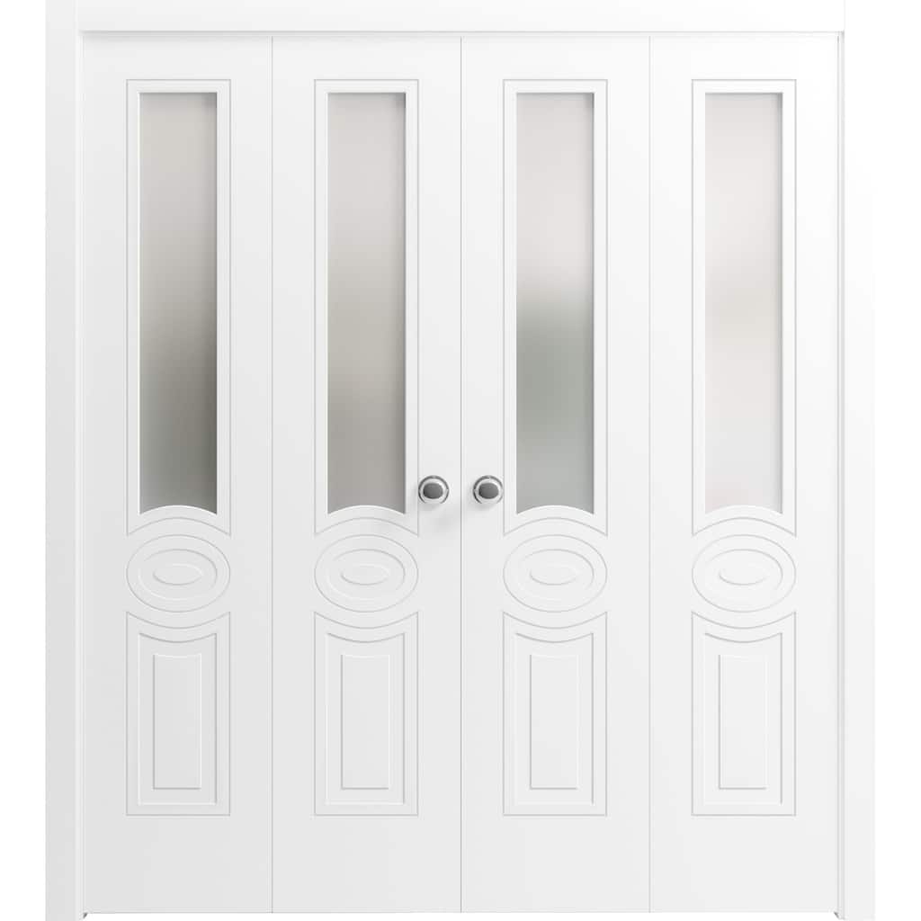 SartoDoors Mela 7012 | Closet Door Bi-fold Door | Solid Wood w/ Glass | Hardware Set | 72x80, White Silk