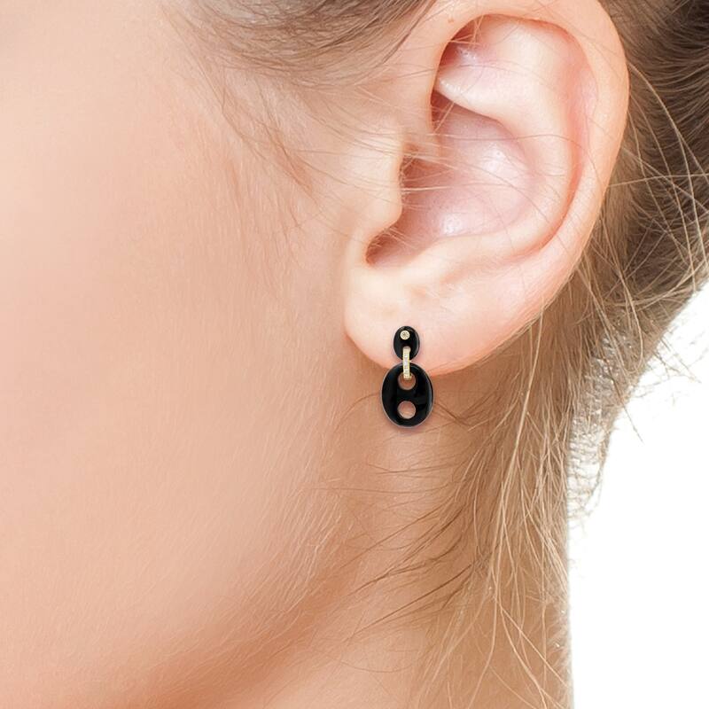 EFFY 14K Yellow Gold Diamond Onyx Earrings