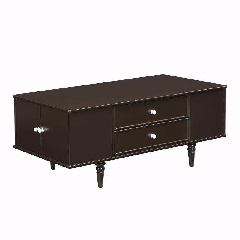 47.2" Wood Coffee Table with Metal Handles and Four Solid Wood Legs
