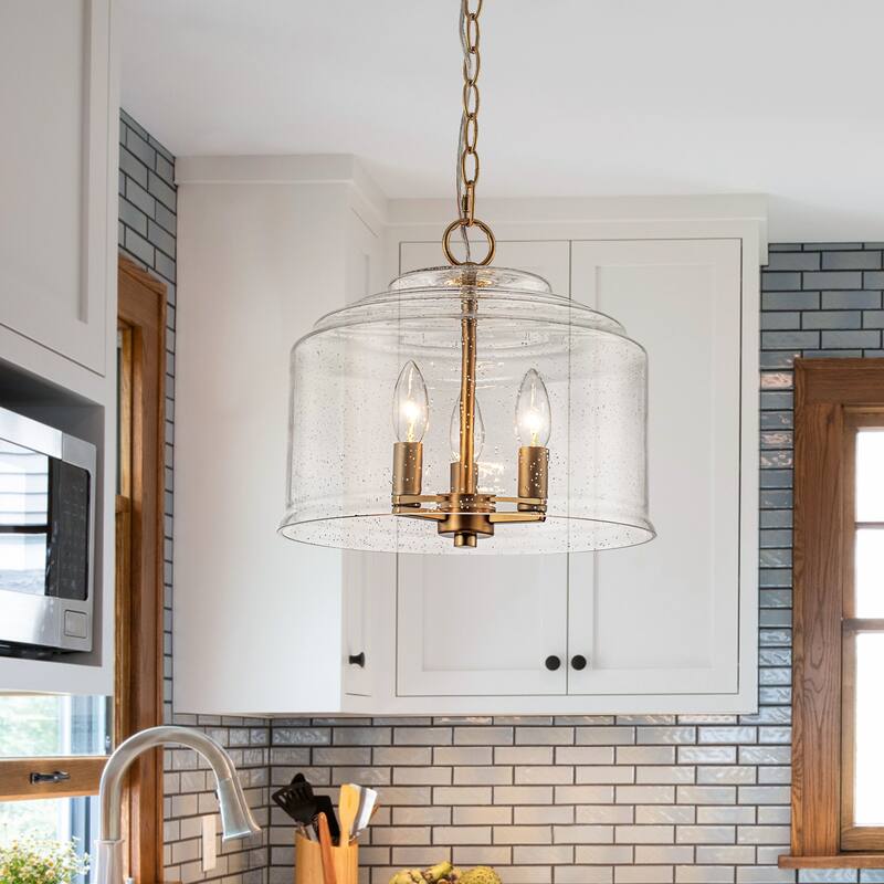 Modern Industrial 3-Light Clear Glass Drum Pendant Light