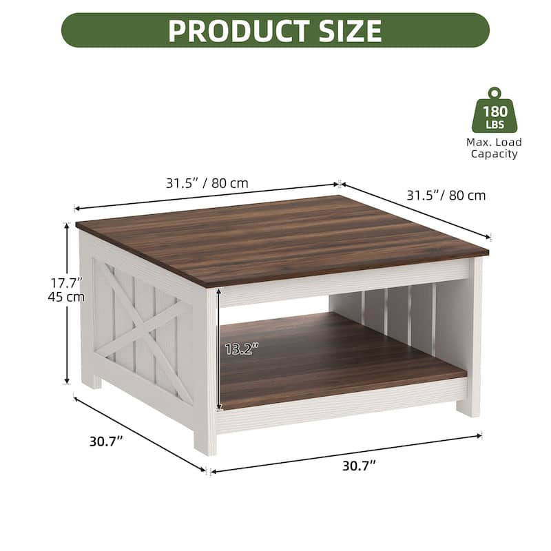 Modern Rustic Square Wood Coffee Table with Storage