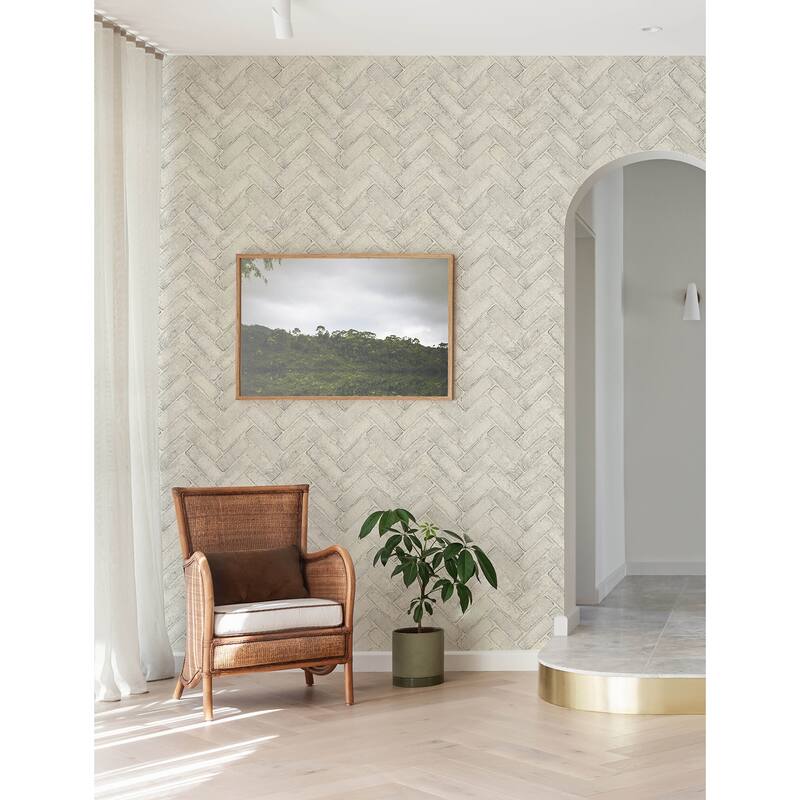Chesapeake Canelle White Brick Herringbone Wallpaper
