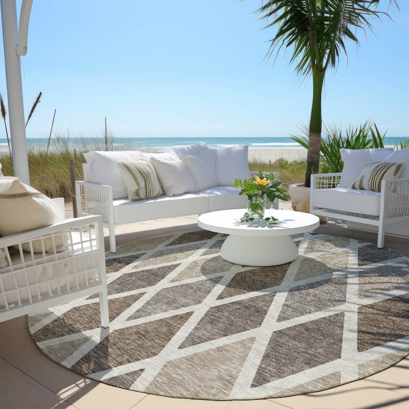 Machine Washable Indoor/ Outdoor Chantille Diamond Prism Rug - Beige - 8' x 8'