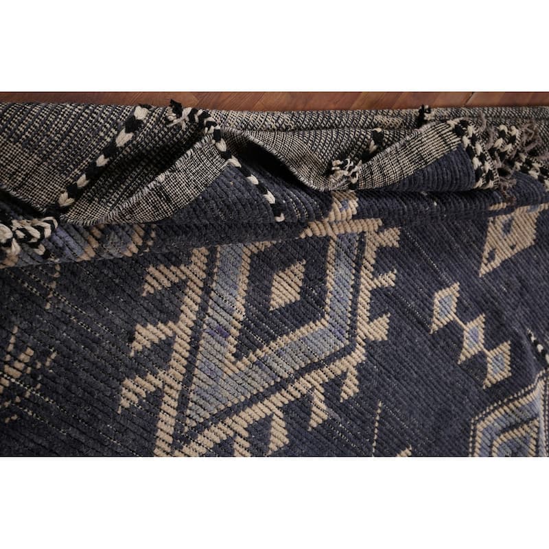 Geometric Blue Moroccan Oriental Area Rug Hand-Knotted Wool Carpet - 7'9" x 12'9"