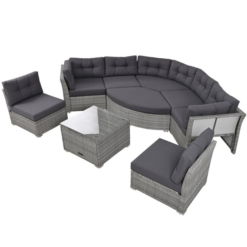 Outdoor Rattan Sectional Daybed Set – Complete with Plush Cushions & Center Table .