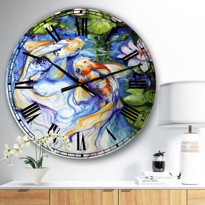 Designart 'Koi Koi And Lily' Large Nautical & Coastal Wall Clock