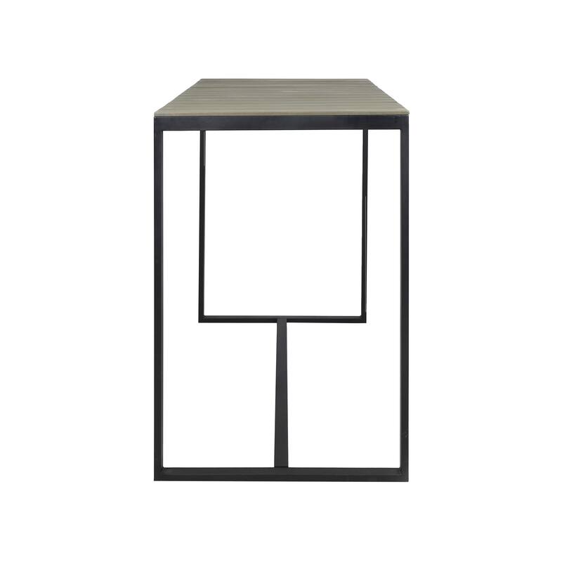 Roomfitters Modern Industrial Bar Table, Rectangular Wood Slat Top Pub Dining Furniture with Black Metal Frame, Grey+Black