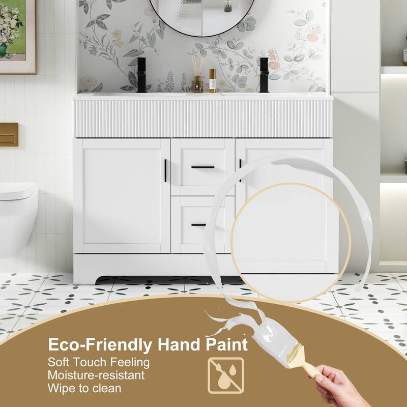 Modern 24/30/36/48" Wave-Line Bathroom Vanity Set with Sink & Faucet