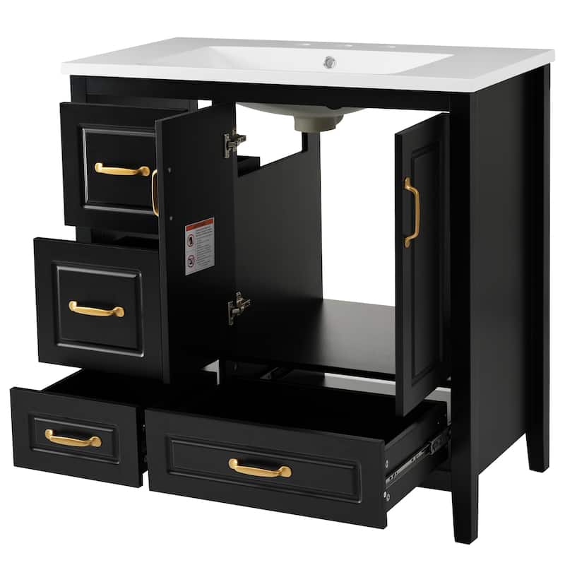 Freestanding 36 Inch Single Sink Bathroom Vanity Cabinet with Resin Sink