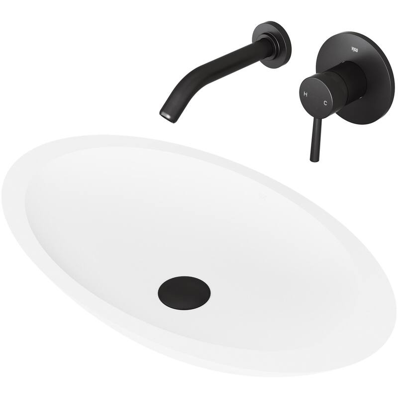 Vigo Wisteria 23-1/8" Matte Stone� Vessel Bathroom Sink with Olus - Matte Black