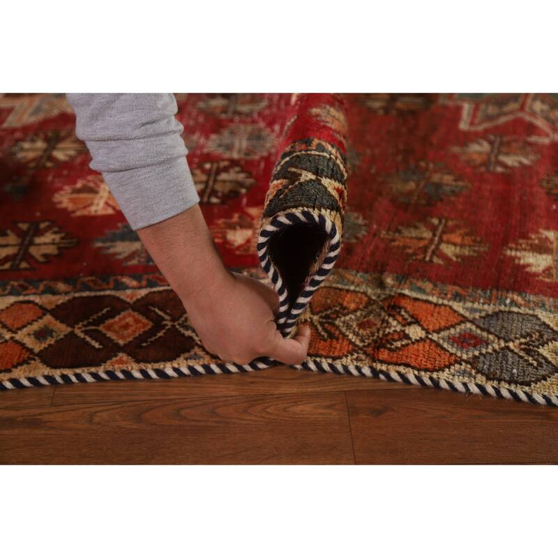 Geometric Shiraz Persian Antique Runner Rug Hand-knotted Wool Carpet - 4'4"x 8'8"