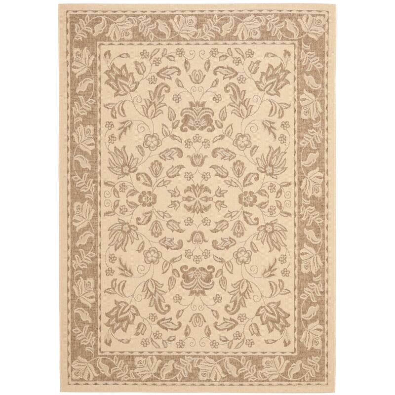 SAFAVIEH Courtyard Shizuka Indoor/ Outdoor Waterproof Patio Backyard Rug - 5'3" x 7'7" - Creme/Brown