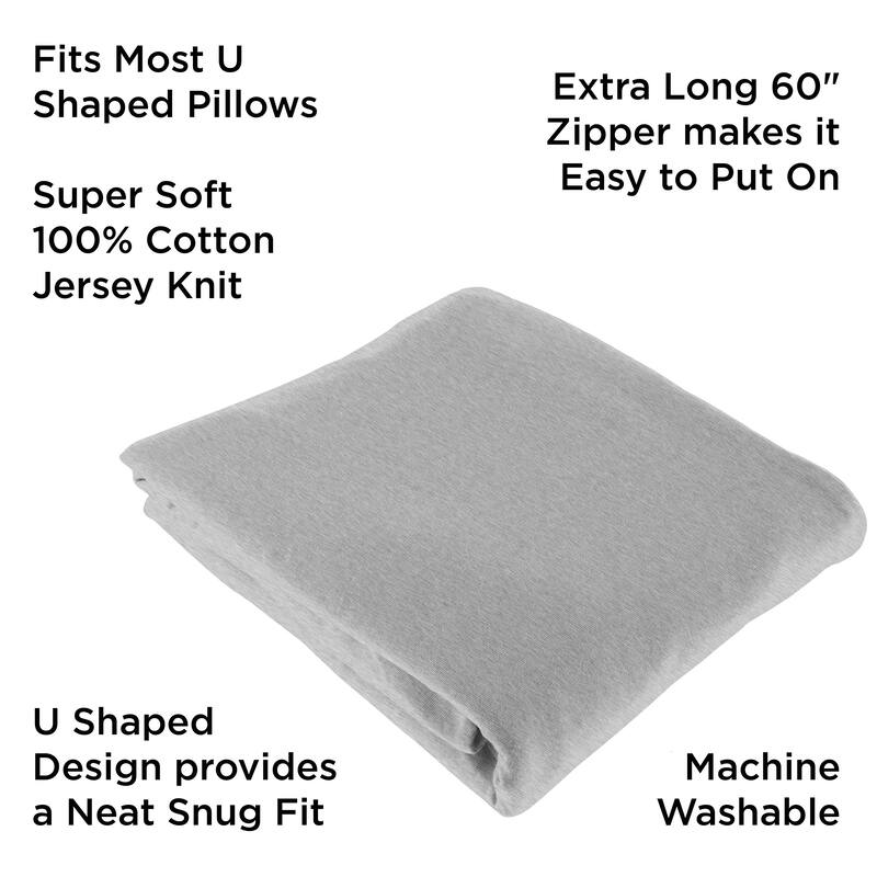 Full Body Pillow Cover - U-Shaped 100% Jersey Cotton Pillowcase by Lavish Home (Gray)