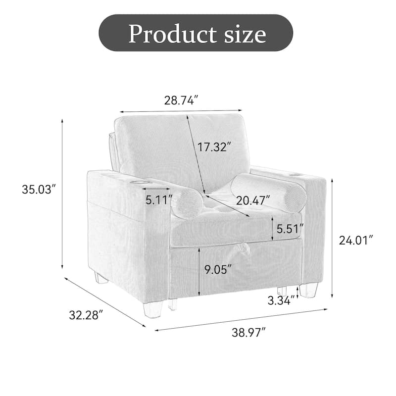 3-in-1 Adjustable Sleeper Sofa Bed Convertible Chair for Living Room