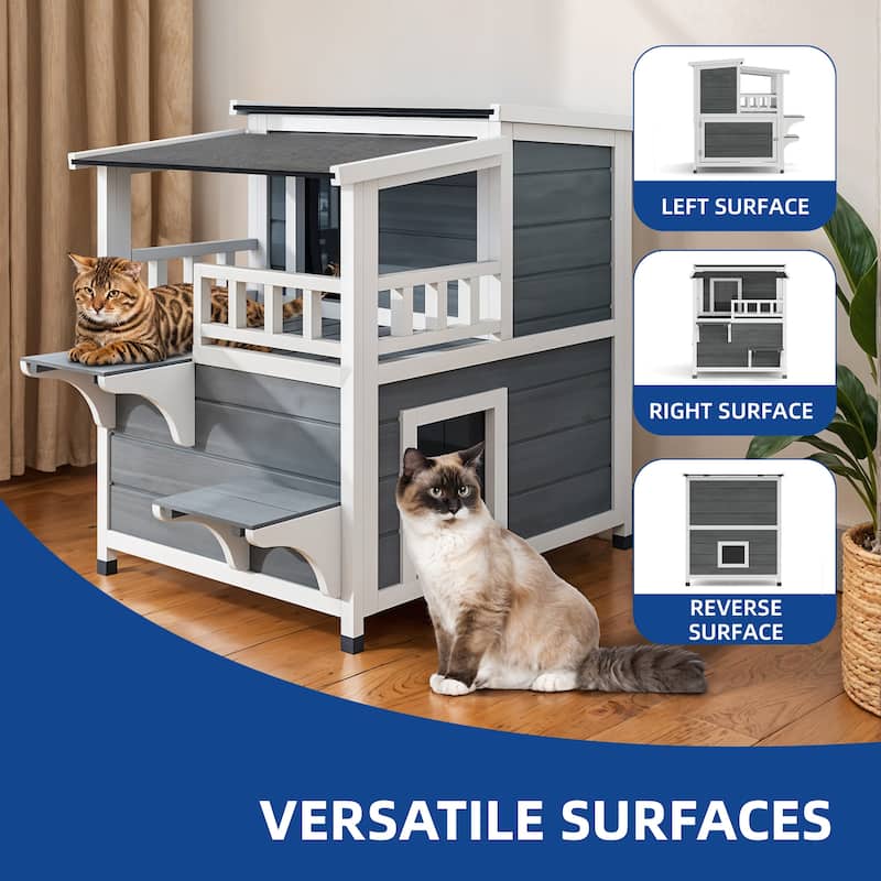 Moasis Two-Story Outdoor Cat House for 2 Cats, Cat Shelter with Openable Roof