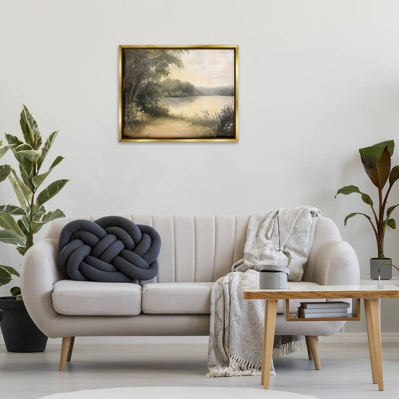 Stupell Shore of Peaceful Lake Framed Floater Canvas Wall Art Design By Petal Prints Design
