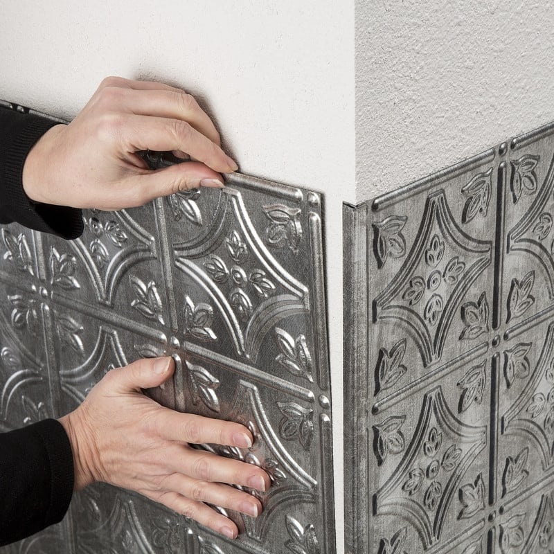 FASÄDE 47 in. Decorative Vinyl Outside Corner Trim Crosshatch Silver (5 Pack) - 5 Pack