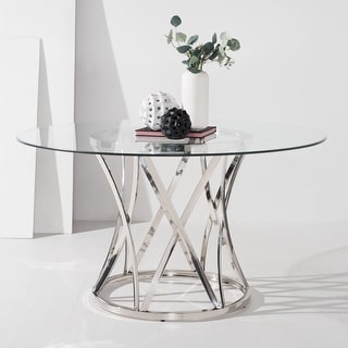 SAFAVIEH Couture High Line Collection Kyrie Chrome Stainless Steel Glass Top Dining Table