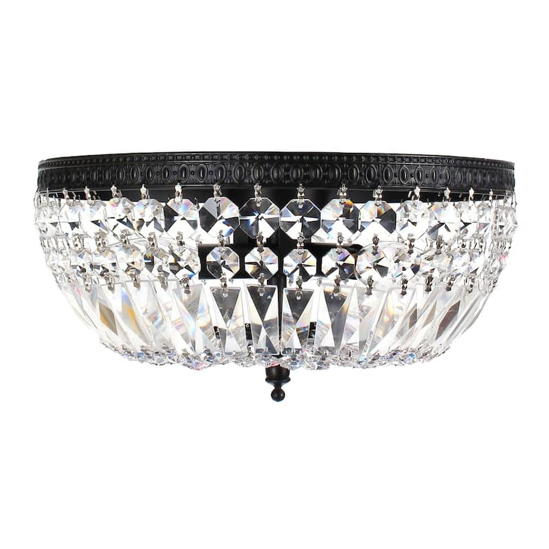 Silver Orchid Taylor 3-light Crystal Basket Flush Mount Chandelier - Antique-black