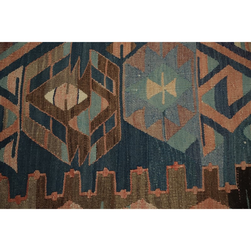 Hand Woven Oriental 100% Wool Carpet Southwestern Tribal Navy Blue & Blues Kilim Area Rug - 9' 9'' X 5' 1''