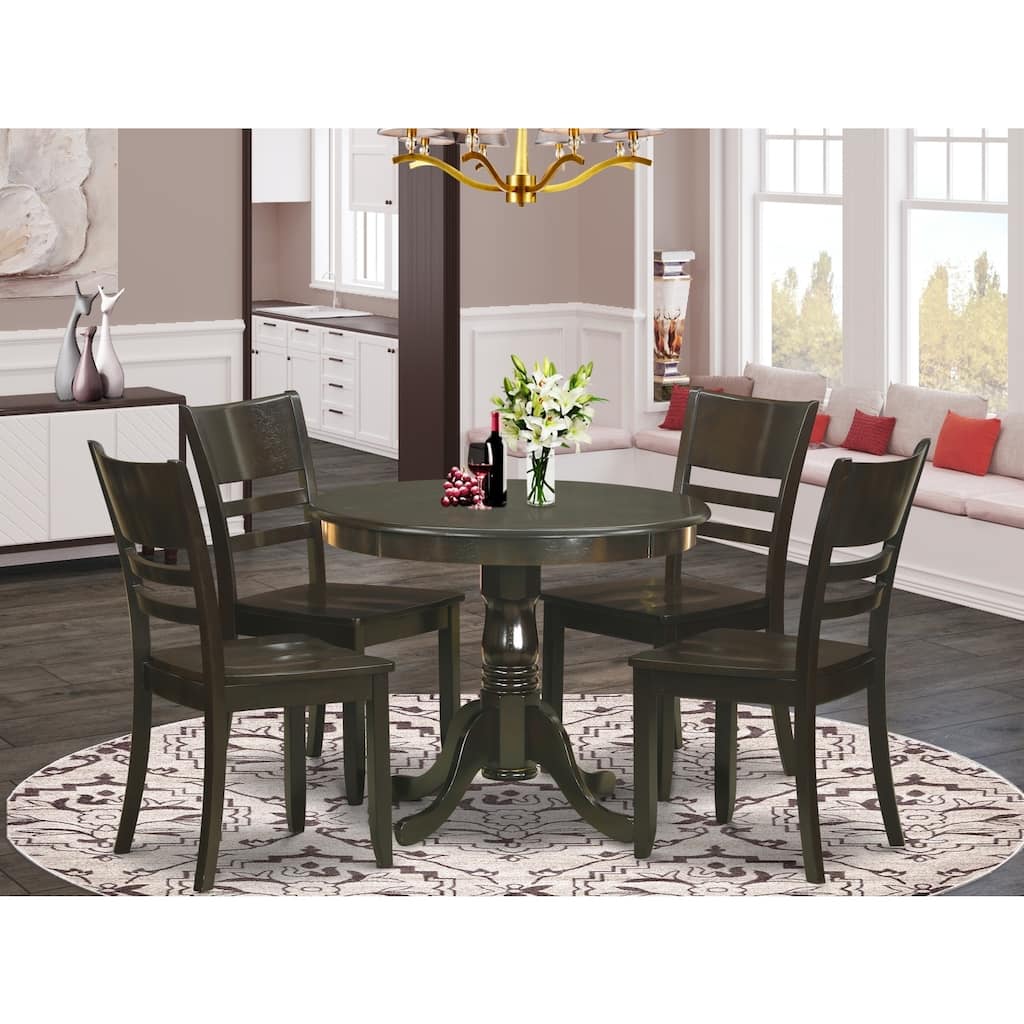 5-Piece Round Cappuccino Finish Solid Wood Top Dining table with 4-Chairs with