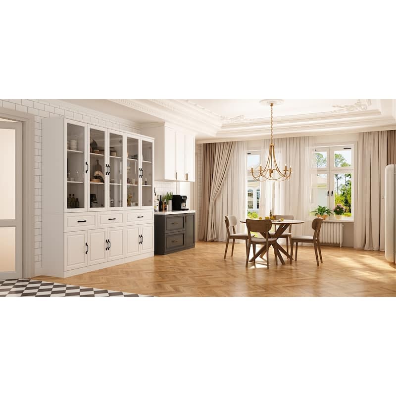 78.7" Large Combo Storage Cabinet Display Bookcase Glass Doors Pantry