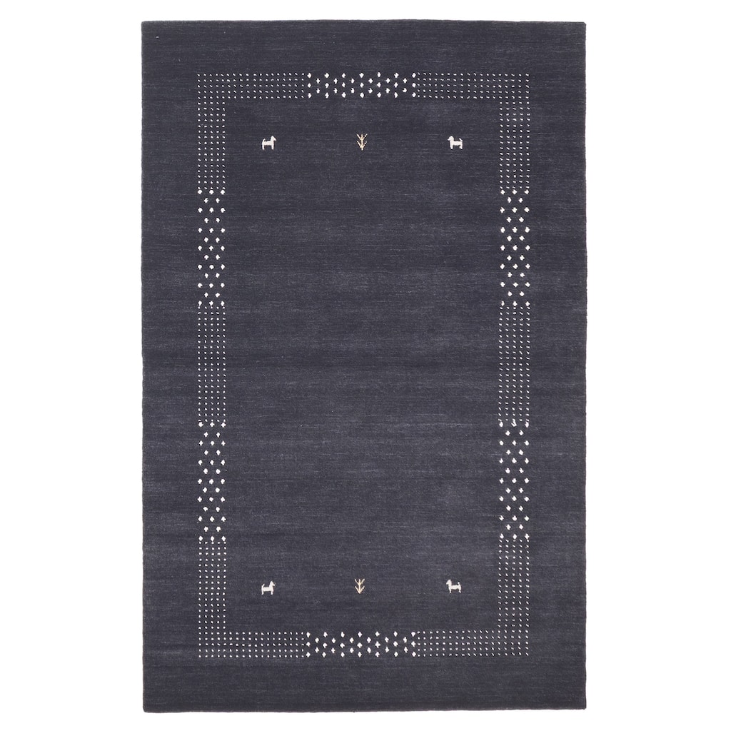 ECARPETGALLERY Hand Loomed Kashkuli Gabbeh Dark Navy Wool Rug - 4'10 x 7'8